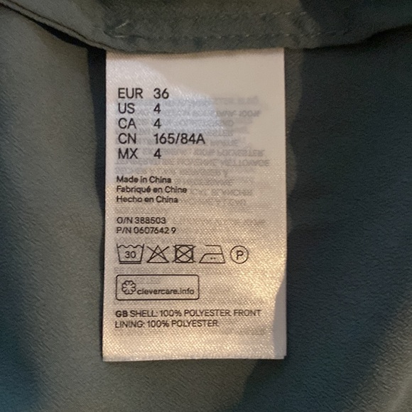 H&M Soft Sage Green Preacher Collar Plunge V Slit Neck Sleeveless Top Size 4 EUC - Picture 8 of 10